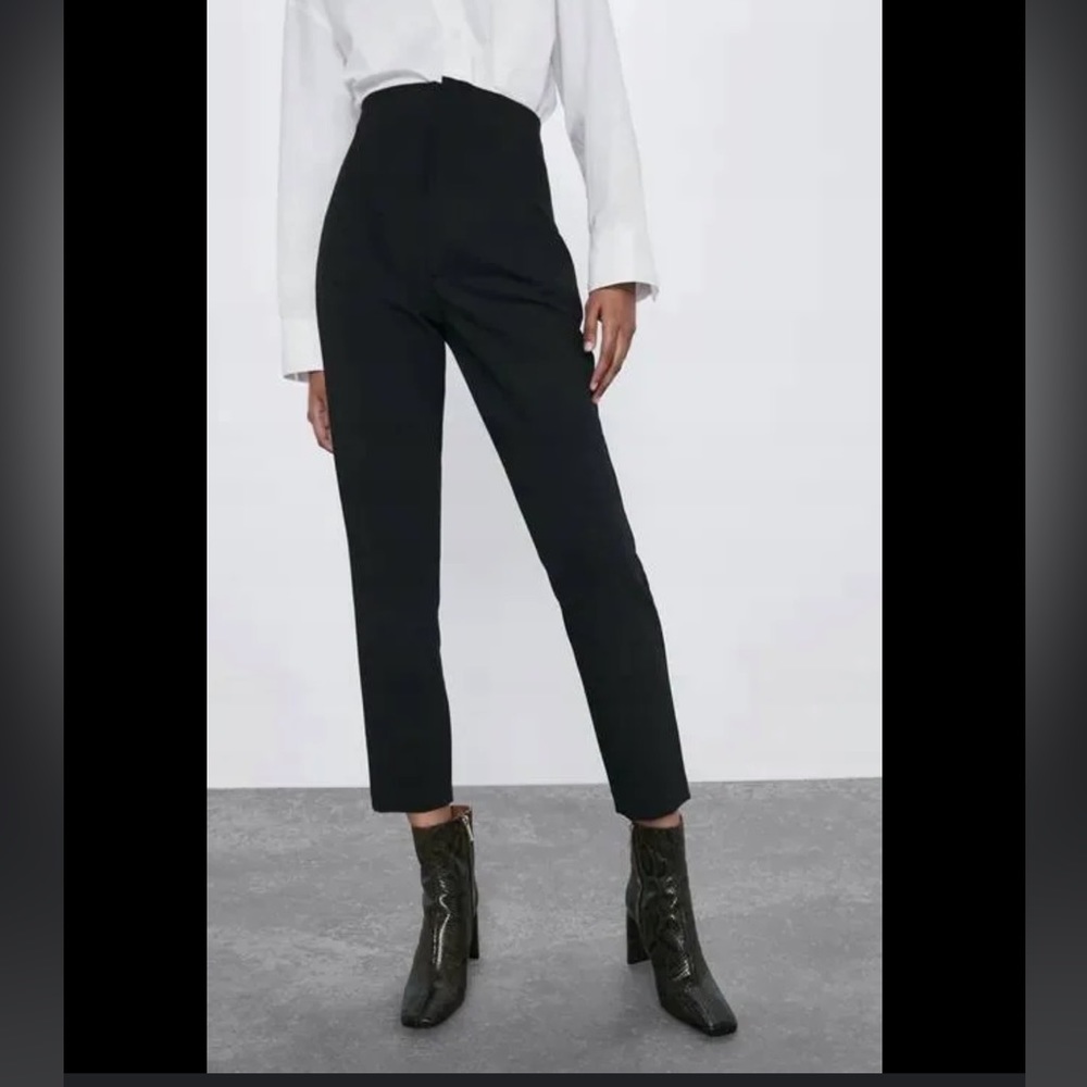 Zara High Rise Cigarette Pants/Trousers Medium Black